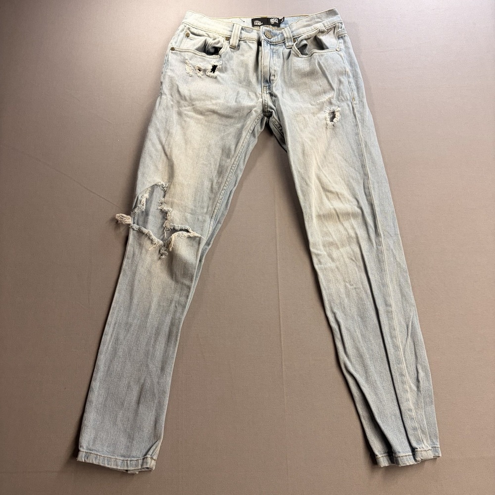 RSQ London Skinny Jeans Mens 28x30 Light Wash Distressed Stretch Denim
